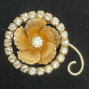 Gold and Silver Floral Crystal Brooch
